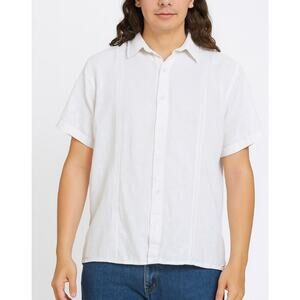 Men's shirt Flax Cotton Blend button up white Hawaiian Vacation Light weight XXL